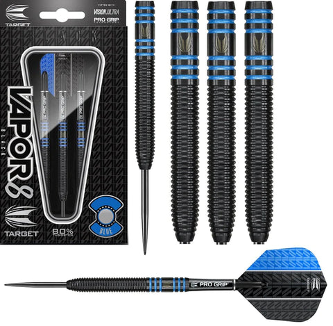 VAPOR 8 BLACK WITH BLUE RINGS STEEL TIP DARTS BY TARGET DARTS