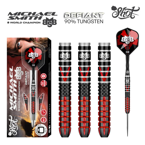 MICHAEL SMITH DEFIANT 90% TUNGSTEN STEEL TIP DARTS BY SHOT