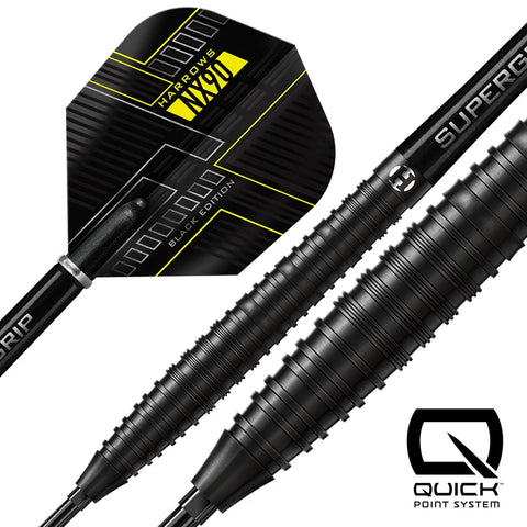 Harrows NX90 Tapered Black Edition Quick Point 90% Tungsten Steel Tip Darts