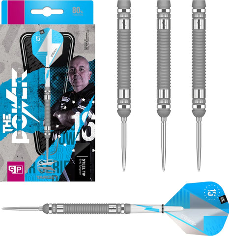 PHIL TAYLOR POWER SERIES SILVER 80% TUNGSTEN SWISS POINT STEEL TIP DARTS BY TARGET